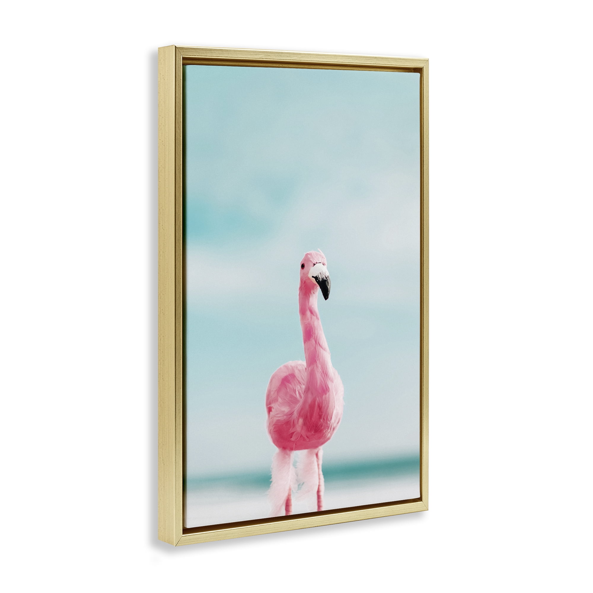 Stupell Industries Funky Summer Flamingo Nautical & Beach Photography Gold Floater Framed Canvas Art Print Wall Art, 17 x 25