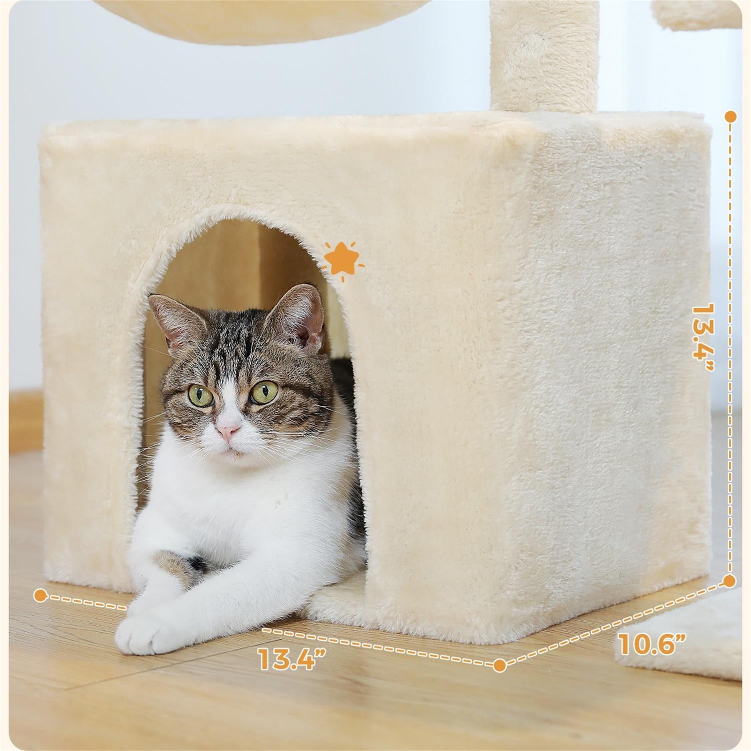 Pefilos 28" Cat Tree House for Indoor Cats, Cat Condo for Multiple Cats with Ball Activity Centre Cat Tree Tower, Beige Pefilos 28" Cat Tree House for Indoor Cats, Cat Condo for Multiple Cats with Ball Activity Centre Cat Tree Tower, Beige