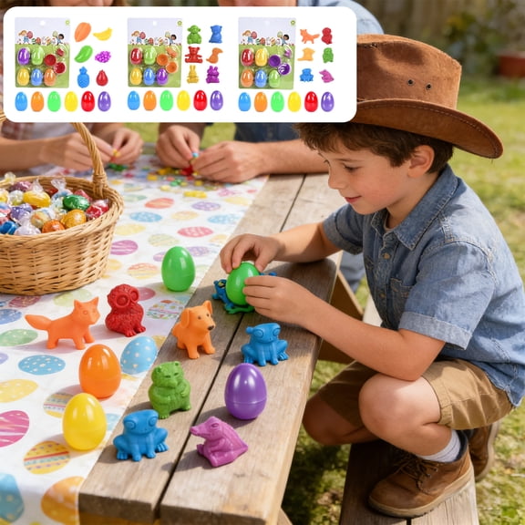 KOYPTL 6 Pcs Easter Eggs Prefilled with Animals Fruit Toys Easter Basket Stuffers Easter Holiday Party Favors Valentines Xmas Easter Gifts for Boys Girls Multi Color