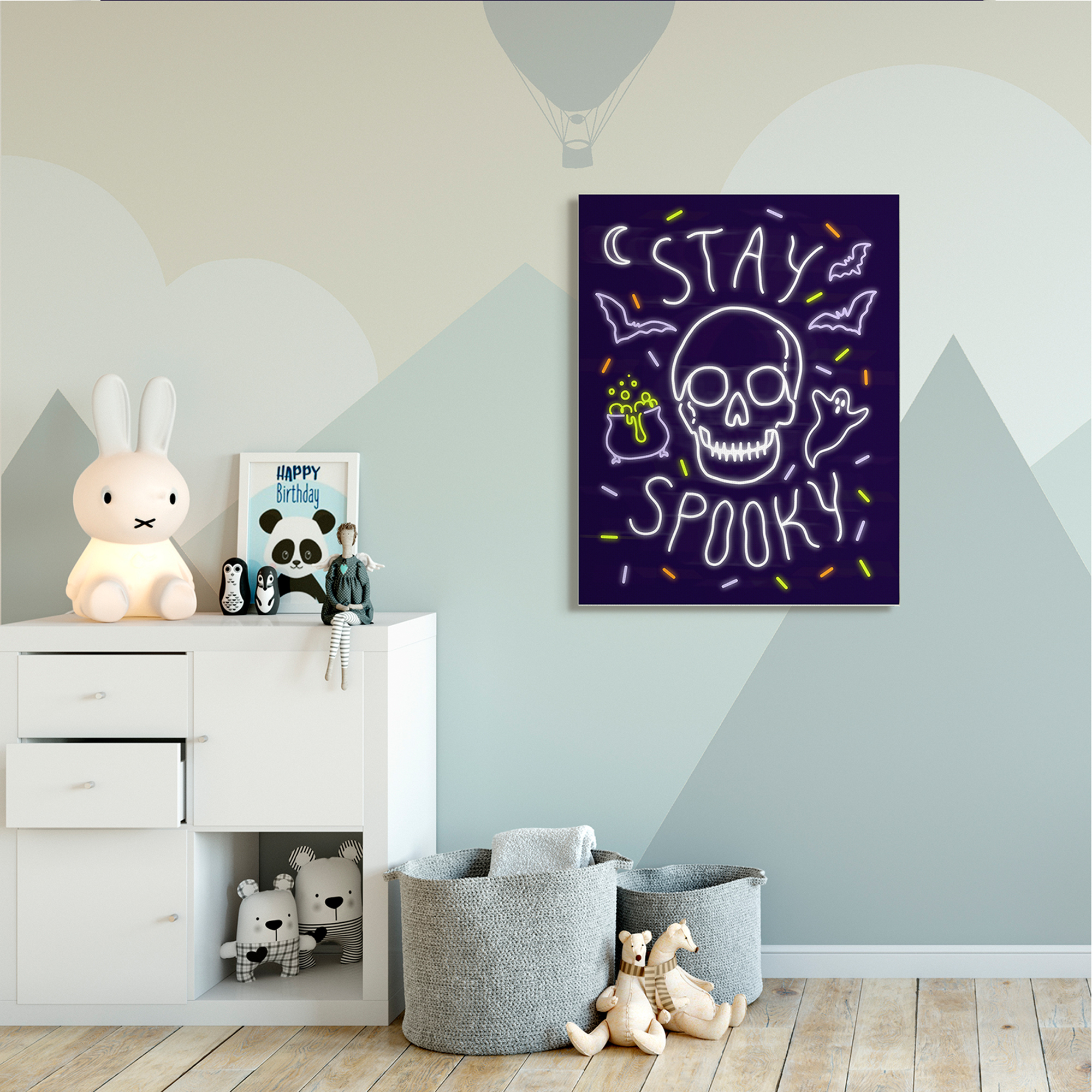 Stupell Industries Stay Spooky Quote Halloween Theme Skeleton Canvas Wall Art, 36 x 48, Design by Victoria Barnes