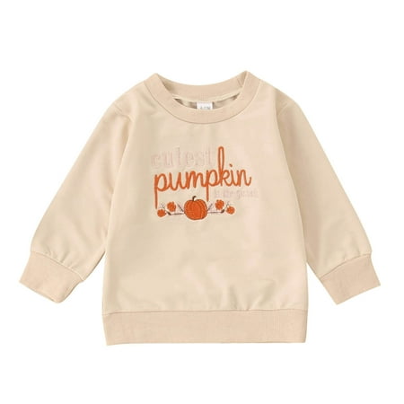 

Toddler Boys Girls Cartoon Pumpkin Embroider Causal Round Neck T Shirt Sweatshirt Long Sleeved Top Children s Clothing Outfits for Girls 4t Shelf Bras Girls Active Tops Thermal Kids Girls Long Sleeve