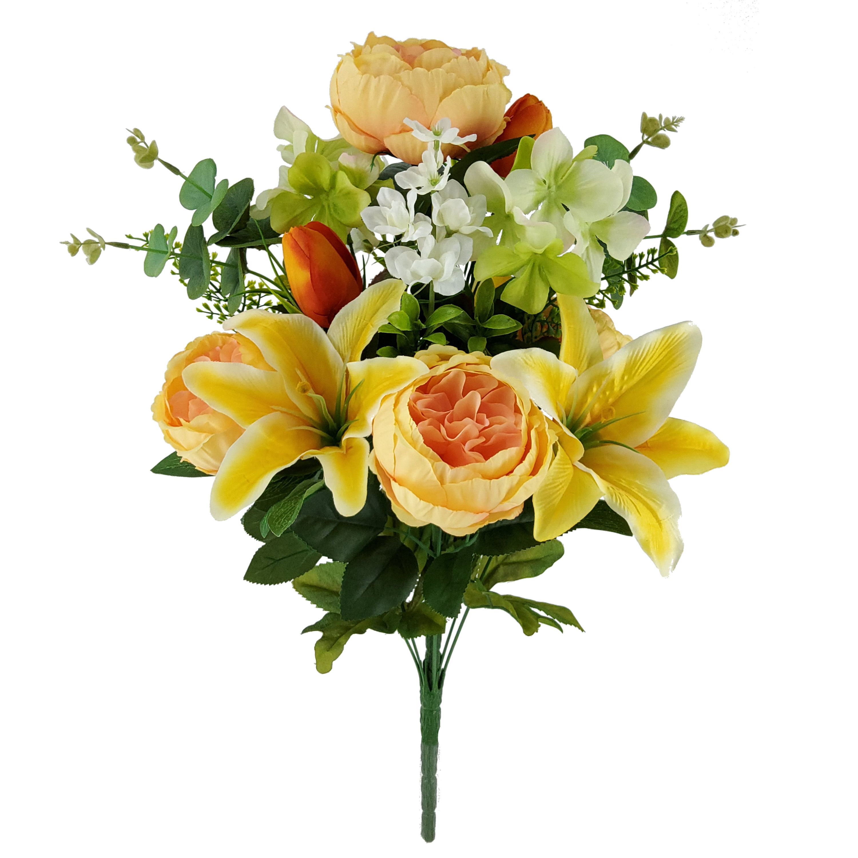 Mainstays 21 in Indoor/Outdoor Artificial Lily & Cabbage Rose Bouquet, Yellow