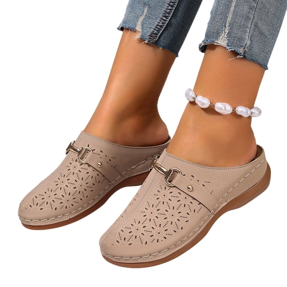 Willtoo Closed Toe Orthopedic Mule Slip On Flat Casual Shoes with Metal Buckle for Summer Walking Platform Slides