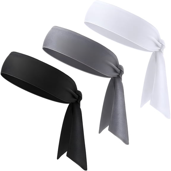 TELOLY Sport Headband with Tie Back Moisture Wicking, Set of 3 Pieces