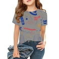 thumbnail image 2 of NINGMENG Juniors Filles Hauts & T-Shirts Été Imprimé Dessin Animé Col Rond Manches Courtes Coupe Ample Décontractée Sport Confortable Chandail T-Shirts Mode Urbaine, Gris, 10-11 Ans, 2 of 5