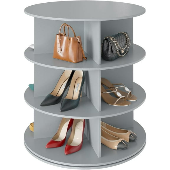 3 Tier Rotating Shoe Rack Tower, Spinning Shoe Display Lazy Susan, Revolving 360 Shoe Rack Storage Round Carousel, Vertical Handbag Rotate Shoes Closet Organization (3-Tier Gray)