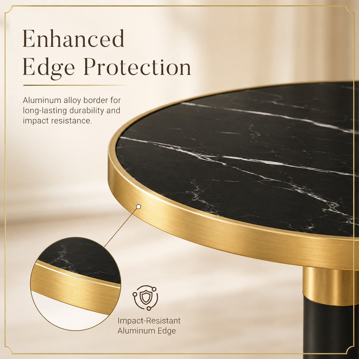 Aukfa 31.5" Round Sintered Stone Dining Table for 2-4, Kitchen Table Tulip Table with Gold Pedestal Base for Bistro Small Apartment,Black Onyx