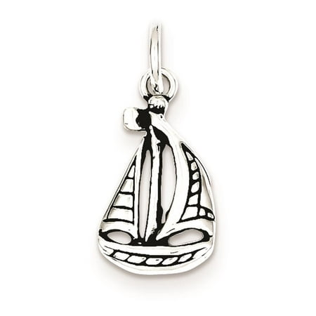 925 Sterling Silver Antiqued Boat Polished Open-back 18mm x 10mm Charm Pendant