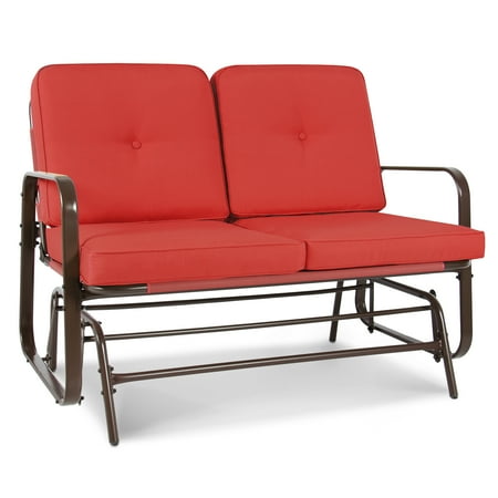 Mainstay Patio Glider Best Choice Products 2-Person Outdoor Patio Glider Loveseat Rocking Chair, Furniture for Deck, Home, Garden w/ Removable UV-Resistant Cushions, Steel Frame, Red Orange ()