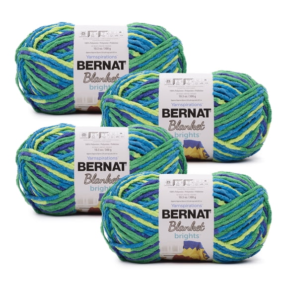 Bernat® Blanket Brights™ #6 Super Bulky Polyester Yarn, Blue Flash 10.5oz/300g, 220 Yards (4 Pack)