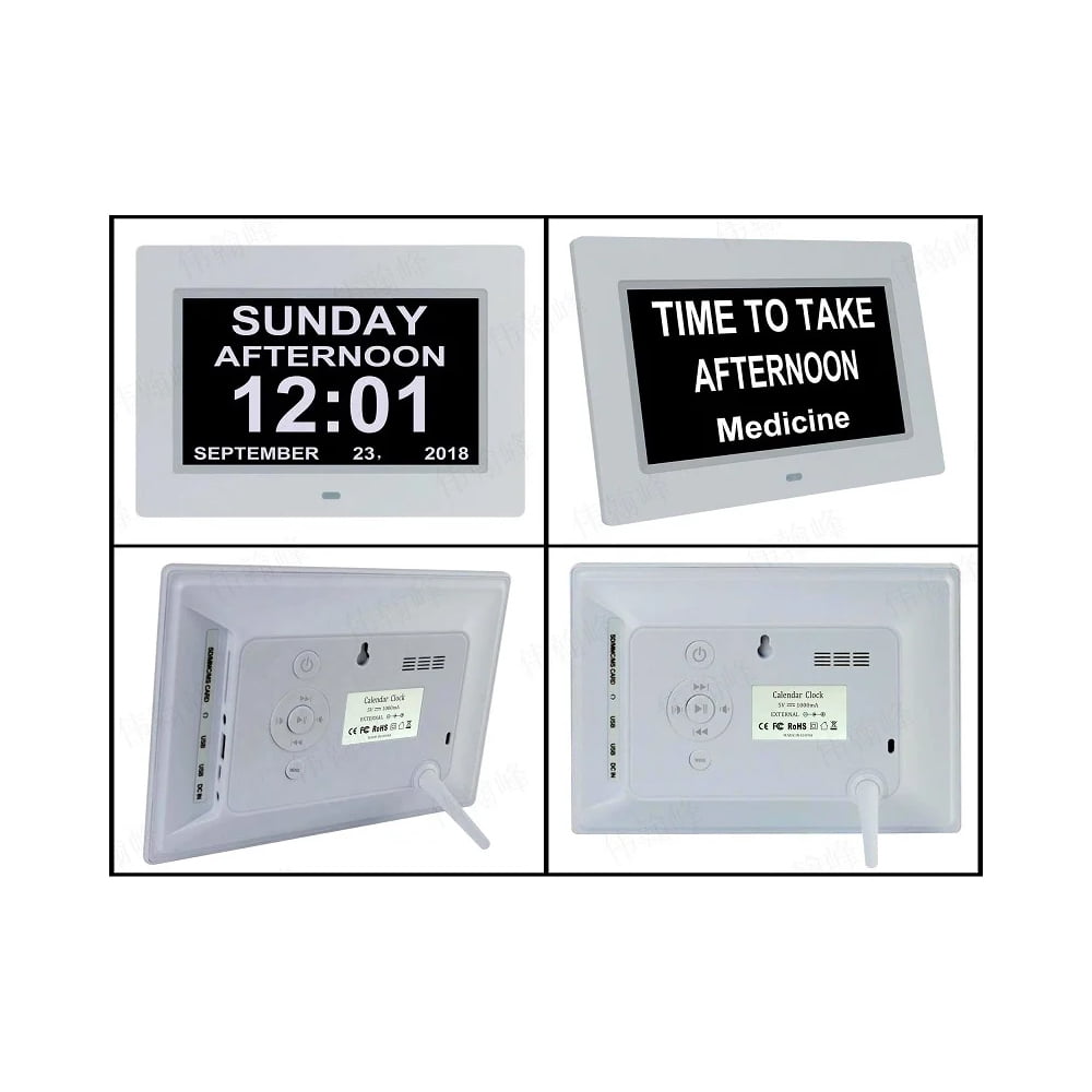 Digital Day Calendar Clock -Extra Large Date Day Time of Week Clock with 12 Alarm Options for Seniors, Elderly, Dementia, Alzheimer (7-inch, White)