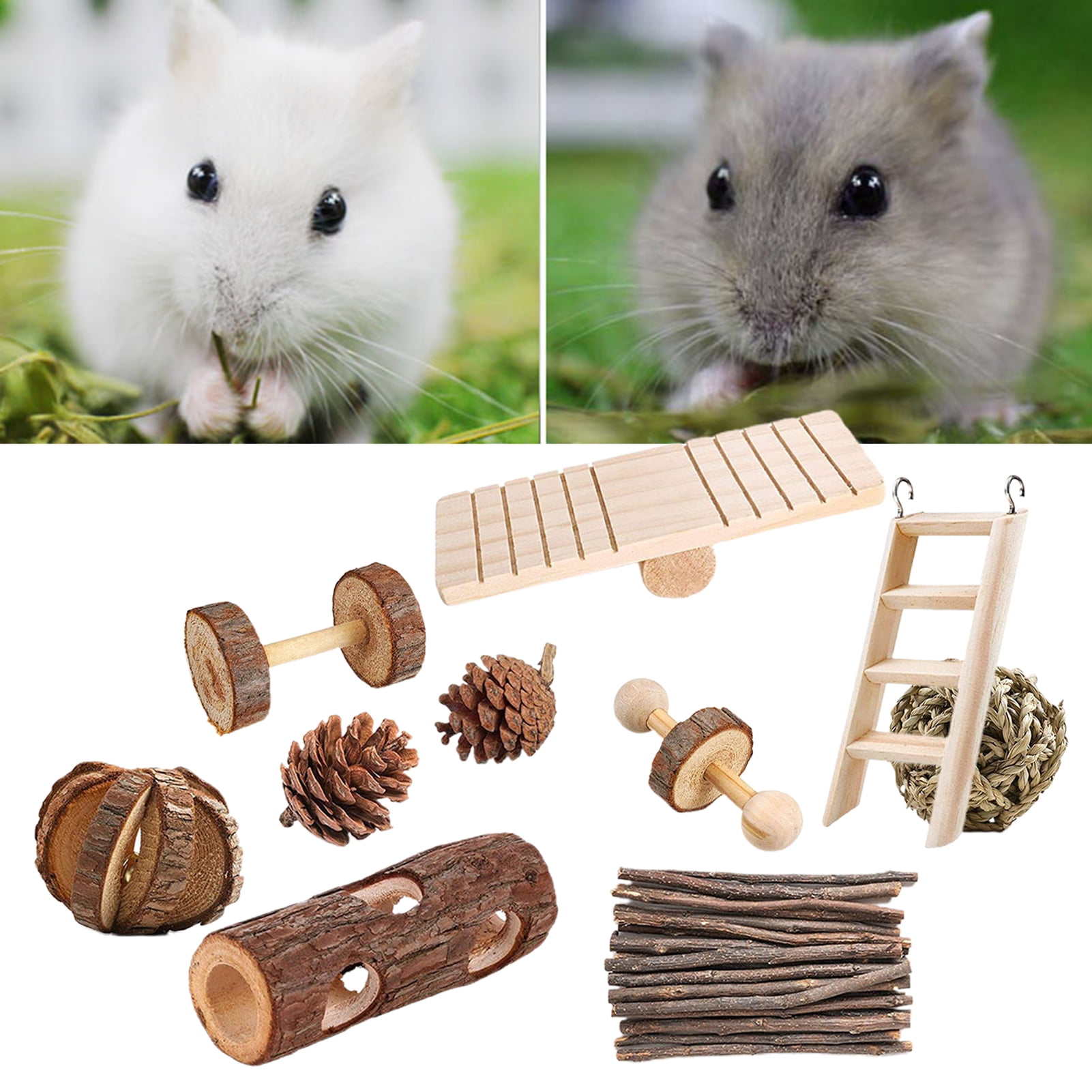 DOPI 10Pcs/Set Molar Toy Long Lifespan Relieve Anxiety Wood Hamster Tree Trunk Toy Set for Chinchillas