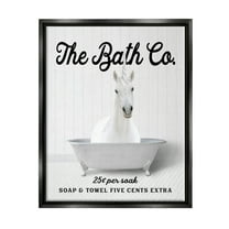 Stupell Industries Vintage Bath Ad Unicorn Animals & Insects Painting Black Floater Framed Art Print Wall Art, 17 x 21