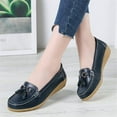 thumbnail image 5 of Women Loafers Leather Rubber Sole Slip On Walking Flats Casual Moccasin Boat Shoes, 5 of 7