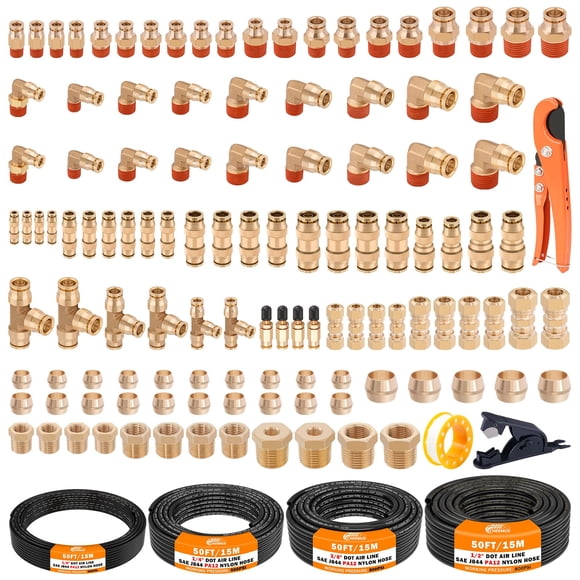 Kit de conexiones para línea de aire DOT de latón CheeMuii, 124 piezas, manguera de 15 m