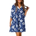 thumbnail image 2 of Womens 2024 Summer Ruffle Short Sleeve Floral Sundress V Neck Tunic Dress Casual Loose Flowy Swing Shift Dress Mini Dress, 2 of 5