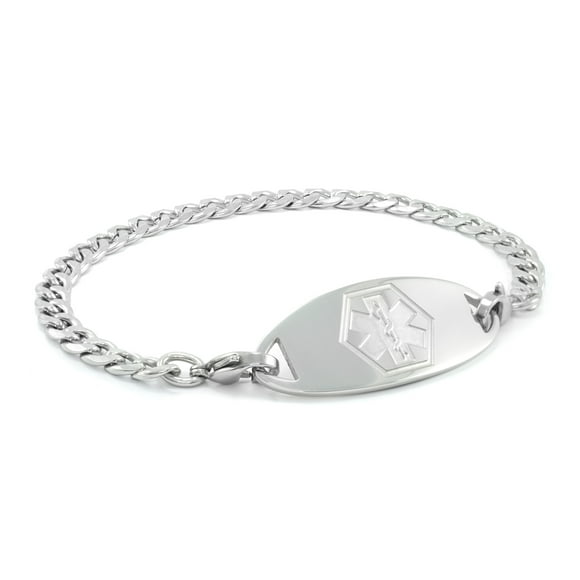 MedicEngraved Surgical 316L Stainless Steel Medical ID 5mm Curb Link Bracelet with Embossed Medical Tag - Medical Engraving Included