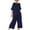 Navy, variant on HomeGardon Two Piece Sets for Women Spring and Summer Casual Round Neck Short Sleeved Top Work Pants and Solid Color Suit