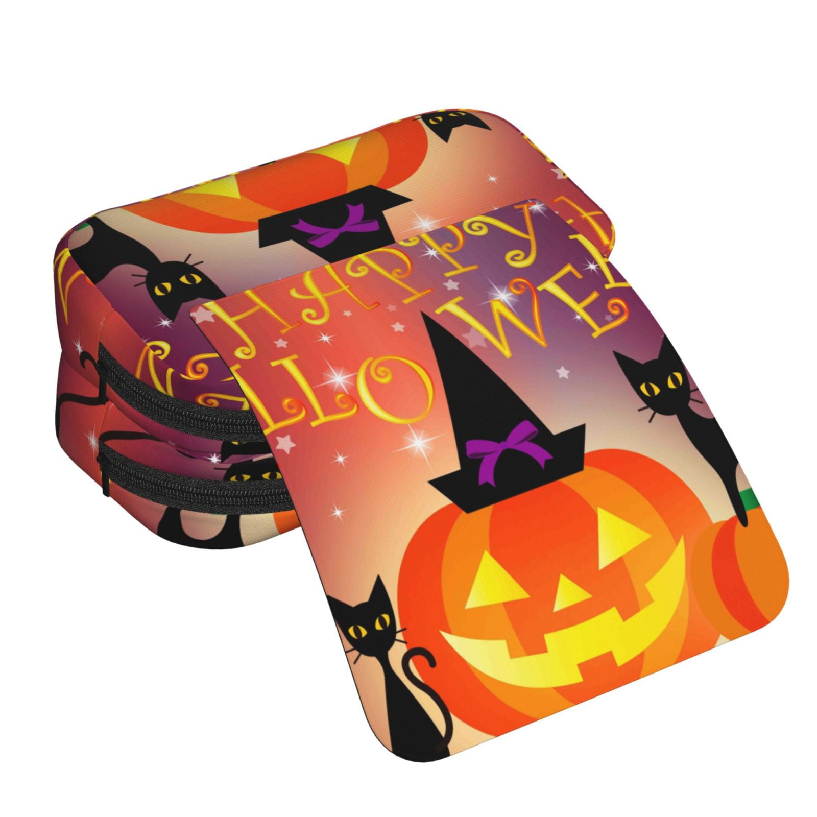 Rateoe Halloween Pattern Double Clamshell Pen Case, Storage Organizer with Two Zipper Compartments– Holds Up to 50 Pencils & Pens