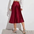 thumbnail image 5 of vigerkar Women's Satin A-Line Skirt High Waist Solid Side Split with Slim Skirt Elegant Office Lady Skirt Wine, S, 5 of 7