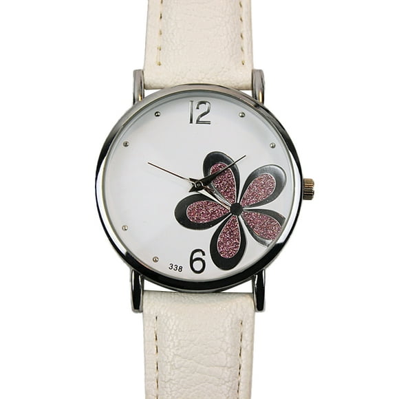 tredstone Montres Décontractées Femmes Dames Bracelet en Cuir PU Motif Floral Boîtier Rond Montre-Bracelet à Quartz Montre pour Enfants Étudiant