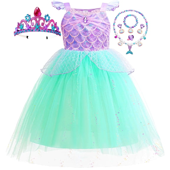 Girls Sequins Mermaid Princess Dress Kids Mermaid Party Costme Undersea Dress up Costume Sets