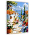 thumbnail image 1 of Impresión en lienzo de paisaje de una cabaña rural, pintura al óleo de mar y naturaleza, cartel de flores naturales, ideal para salas y dormitorios rurales, 1 of 5