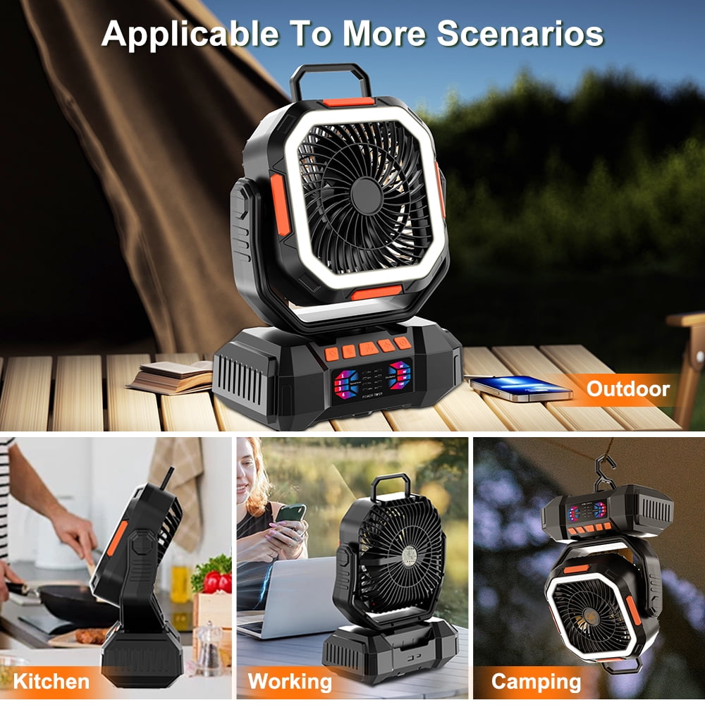 Camping Fan, 24000mAh Portable Fans Rechargeable Portable Fan with Remote & LED Lantern,  4-level Strong Airflow, for Camping Outdoor Indoor Gym Desk Fishing BBQ Travel