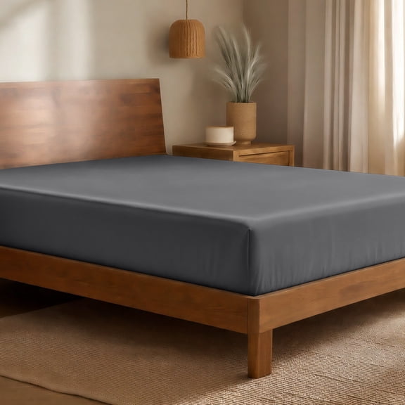 Bare Home Bamboo Fitted Sheet - Made from Rayon Fibers - Deep Pockets - Soft, Cooling & Breathable - Queen, Gray