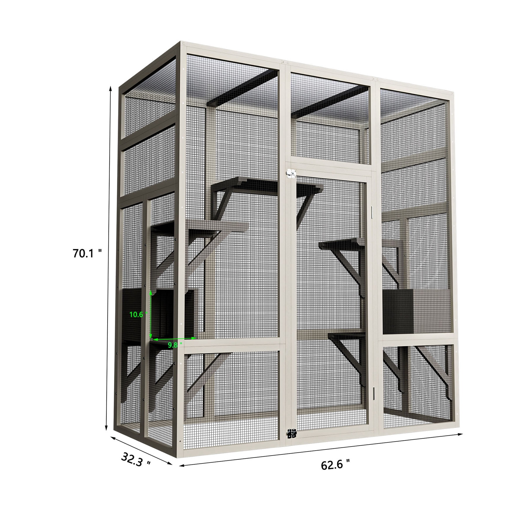 S-HOME Large Outdoor Wooden Cat House Catio 62.6 Inch Solid Wood Cat Cage Shelter with Anti-UV and Waterproof Features