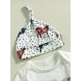 thumbnail image 5 of Wassery Western Newborn Baby Boy Girls Summer Clothes 3 6 12 18 Months Infant Cow Print Short Sleeve Crew Neck Romper Elastic Waist Pants Top Knot Hat 3PCS Country Cowboy Outfit 0-18M, 5 of 8