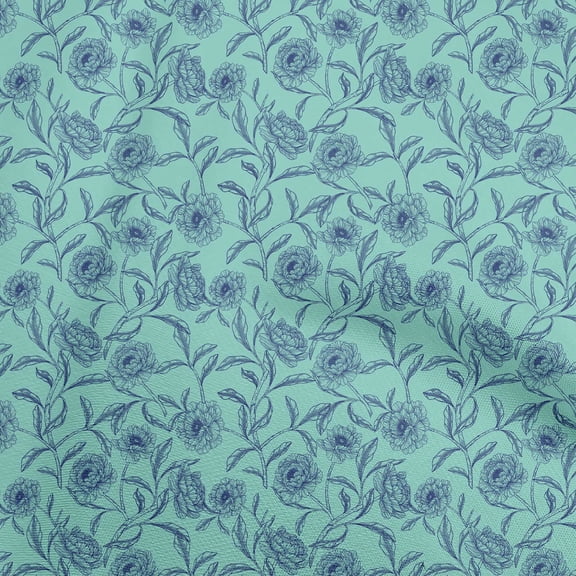 oneOone Polyester Spandex Turquoise Blue Fabric Floral Fabric For Sewing Printed Craft Fabric By The Yard 56 Inch Wide