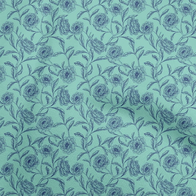 oneOone Tissu Popeline de Coton Turquoise Bleu Matériel de Robe Florale Tissu Imprimé Tissu au Mètre 42 Pouces de Large