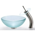 thumbnail image 3 of KRAUS Frosted Glass Vessel Sink in Clear with Single Hole Single-Handle Waterfall Faucet in Satin Nickel, 3 of 3