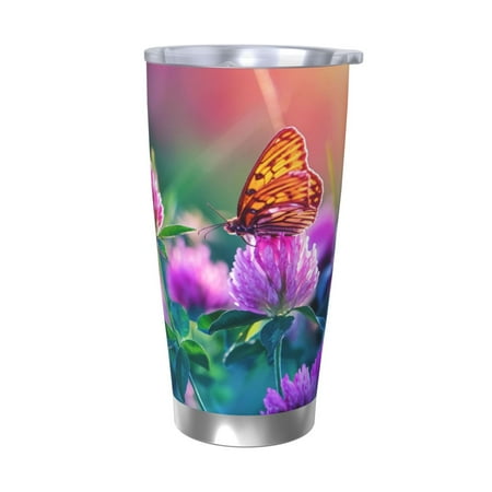 

Gukieu Wild flowers of clover and butterfly Print 20OZ Car Cup Vacuum Stainless Steel Leak-proof Thermos Cup Unisex Suitable for Home Outdoor and Sports-Without Straw