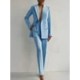thumbnail image 2 of Women 2 Piece Outfits Double Breasted Blazer and Straight Leg Work Pants Casual Dressy Business Suits Sky Blue S, 2 of 3