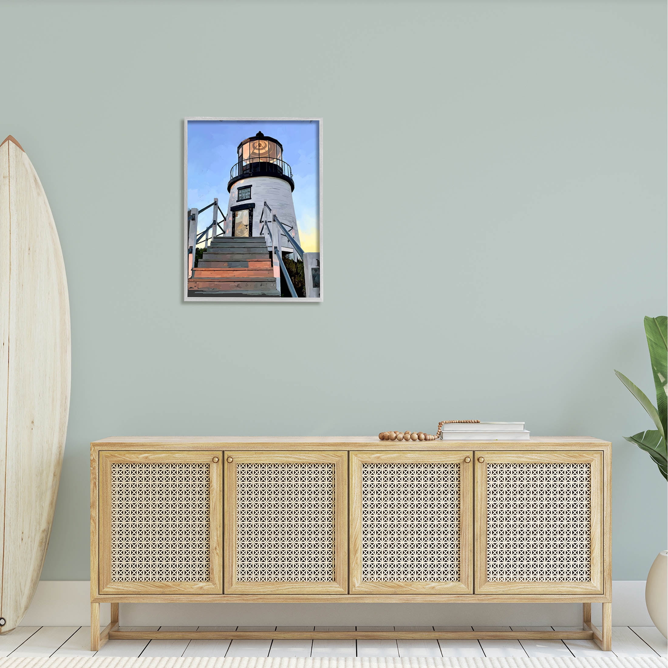 Coastal Lighthouse Beacon Coastal Graphic Art Gray Framed Art Print Wall Art