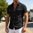 thumbnail image 5 of Men's Button Down Short Sleeve Shirt Casual Cotton Linen Summer Beach Hiking Shirts with Double Work Pocket Size 3XL Black, 5 of 9