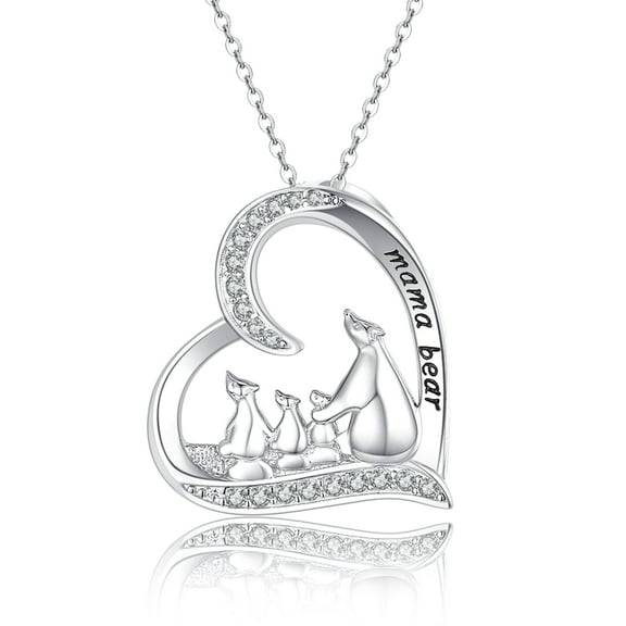 Coachuhhar Bear Necklace For Women 925 Sterling Silver Cute Animal Necklace Mom Necklace Mama Bear Pendant Necklace Mother Jewelry for Mother's Day