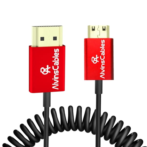 Alvin's Cables 8K High Speed Mini HDMI to HDMI Coiled Cable 8K@60Hz 4K@240Hz HDMI 2.1 for DJI Lightbridge 2 Compatible with Camera, Camcorder, Tablet and Graphics/Video Card, Laptop, Projector