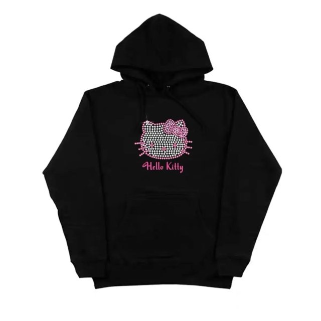 Sanrio Hello Kitty Sparkling Rhinestone Pattern Hooded Sweater Y2k Women Trend Cute Hoodies Loose Oversize Tops Autumn Clothes HOEMLIN