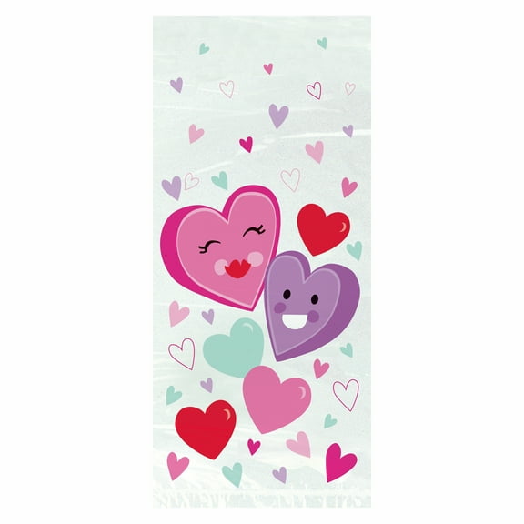 Unique Industries Multi-color Smiling Hearts Valentine's Day Cellophane Party Bags, 20 Count