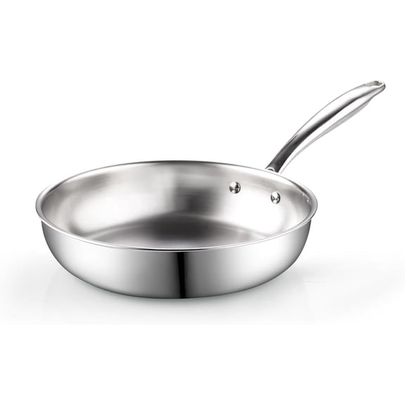 Cook N Home Classic Tri-Ply Clad 8 Inch Stainless Steel Skillet, Saute Frying Pan, Induction, Compatible with All Cooktops, Dishwasher & Oven Safe