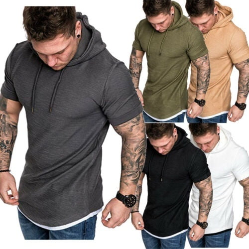 Men Solid Short Sleeve T-shirt Summer Casual Sports Gym Slim Fit Tee Fitness  Muscle T-shirts Tops