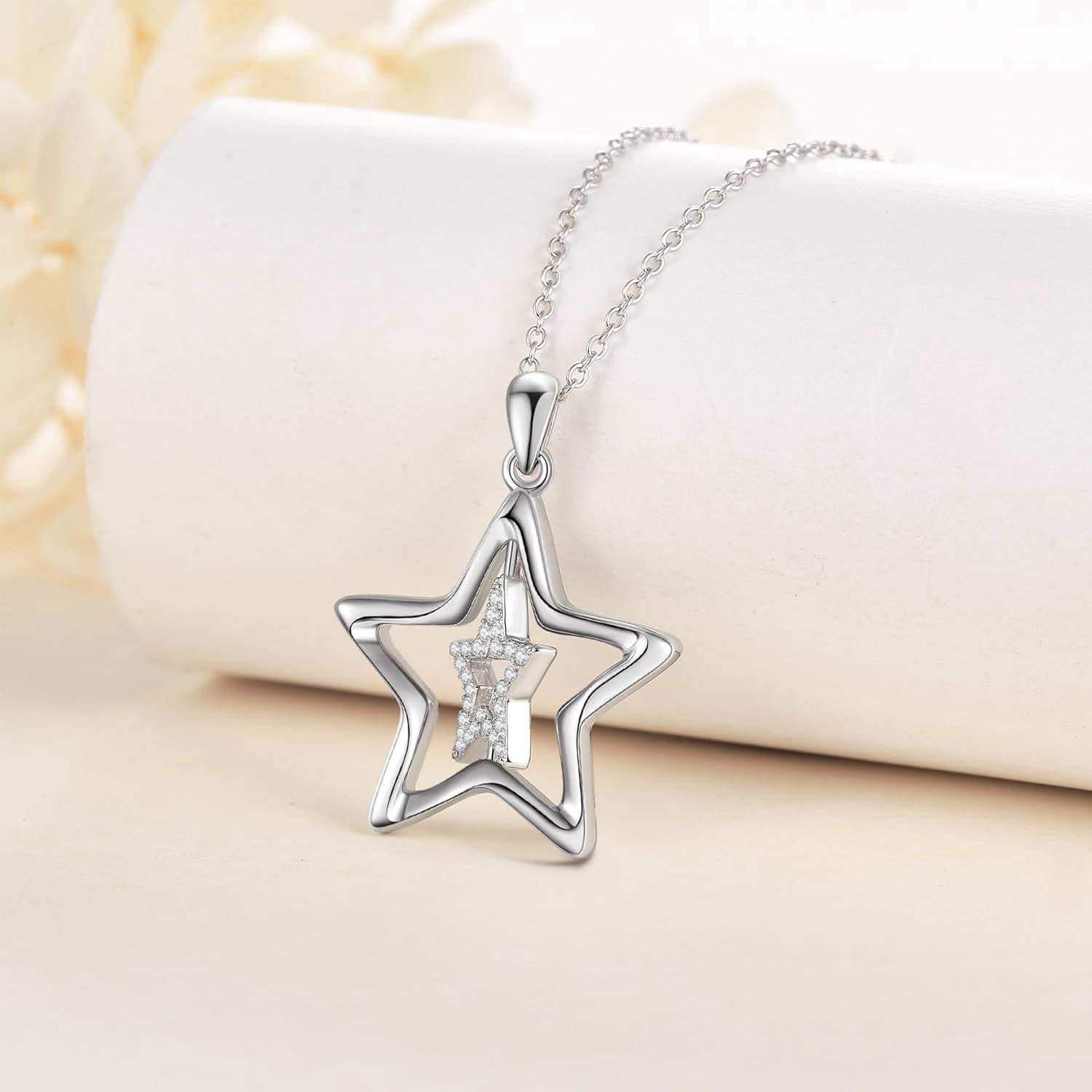 Star Necklace 925 Sterling Silver Fidget Necklace Spinning Relieving Anxiety Necklace Jewelry Gifts for Women