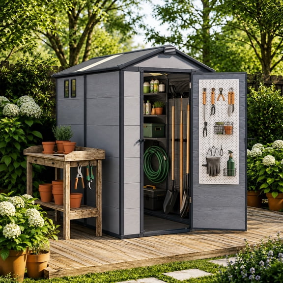 4'x 6' Resin Outdoor Storage Tool Shed, Weather Resistant Garden Storage Shed with Door and Solid Floor for Backyard, Patio, Lawn, Dark Grey
