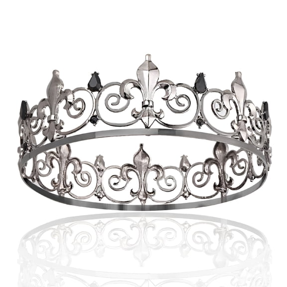 DESIGNICE 2026 New Full King Crown Metal Crowns and Tiaras for Cosplay Homecoming Prom Party Decorations Wedding Birthday Gifts Men Black with White Rhinestone