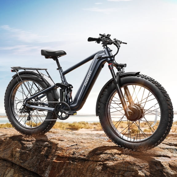 PUCKIPUPPY 1600W Electric Bike for Adults 28 mph Dual Motor E Bike 48V 20AH Battery up to 80Miles Range 26" Fat Tire off Road E-Mountain Bike Full Suspension & Hydraulic Disc Brakes, UL2849 by SGS