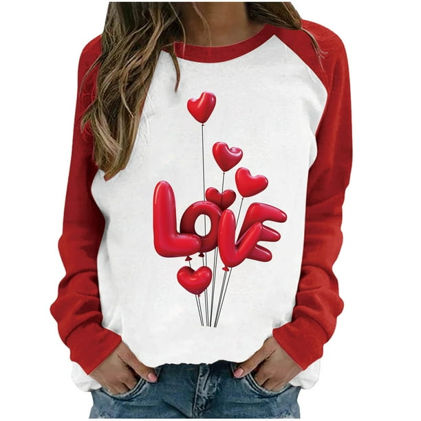 Estampado del Día de San Valentín para mujer moda Casual cuello redondo manga larga pulóver sudadera Tops camisa blusa Pompotops gfhjh16266