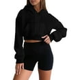thumbnail image 5 of TRUBKH hoodies for women Fleece Sweatshirts womens long sleeve tops comfrt hoodie cropped sweaters for women Fashionable And Drawstring Pocket Short Long Sleeved Hooded Sweatshirt Black 3XL, 5 of 8